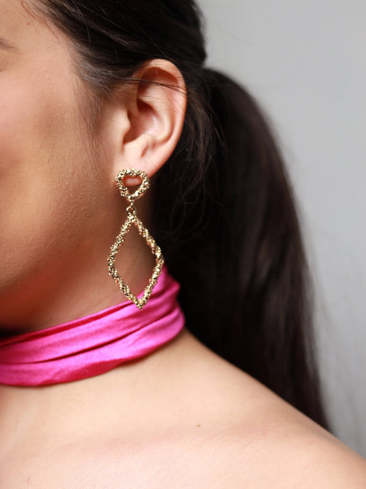 Heart and Diamond Hoop Gold Nugget Earrings