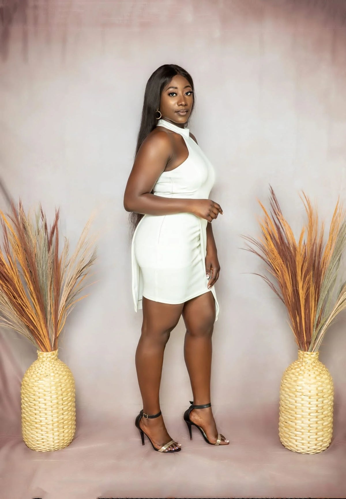 Kadesi Cross Over Back Cut Out Asymmetric Dress